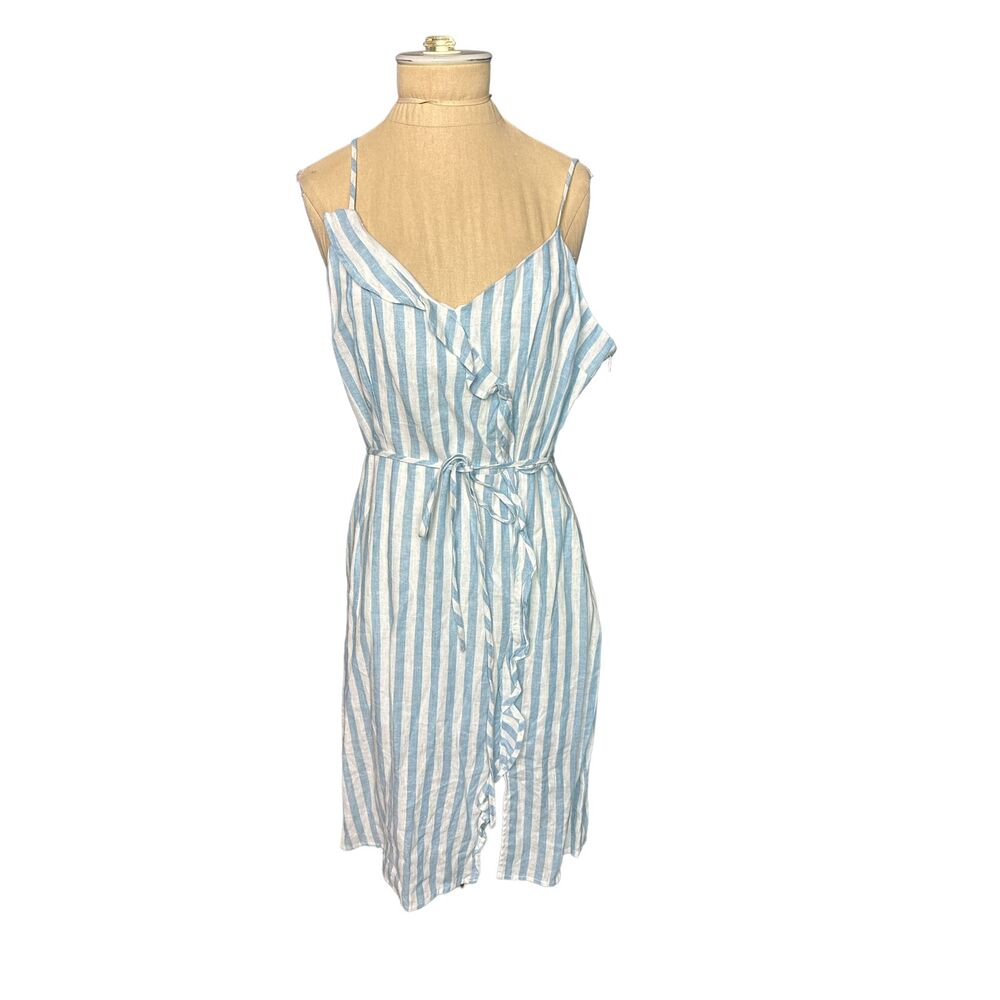 ModCloth Blue White Striped Linen Rayon Beach Vacation Summer Dress Size 8